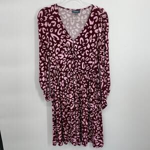 MODCLOTH Dress Long Sleeve Pullover Soft Jersey Knit Size M Fit Flare V-Neck